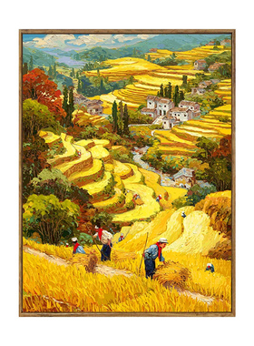 秋天梯田风景数字油画diy填充