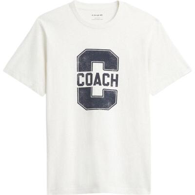 COACH/蔻驰奥莱男士棉质VARSITY图案印花经典舒适短袖T恤