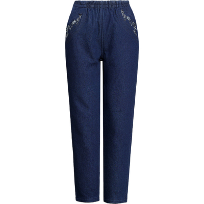 棉质绣花牛仔裤女妈妈裤子秋季