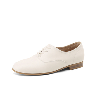 达芙妮真皮英伦风单鞋女2026春季新款平底小皮鞋女系带豆豆乐福鞋