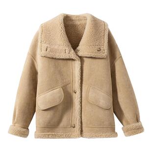 【两面穿】1OO%羊毛 宽松显瘦翻领落肩皮毛一体皮草夹克外套