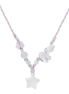 粉色冰透蝴蝶项链女轻奢小众设计