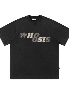 WHOOSIS（不知其名）拼色贴布水洗短袖T恤夏季宽松百搭美式男女潮