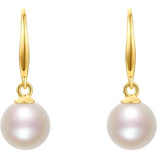 周六福黄18K珍珠耳饰女优雅法式复古淡水珍珠少女耳环新年礼物