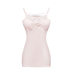 BBING甜饼 甜欲蜜桃 甜美纯欲少女花边针织吊带裙无袖修身连衣裙