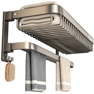 德力西毛巾架免打孔卫生间置物架厕所收纳太空铝洗手间浴室浴巾架