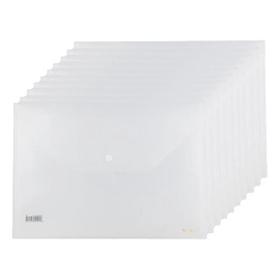 得力10个透明文件袋A4塑料档案袋试卷按扣资料袋 简约办公白色透明防水商务公文袋