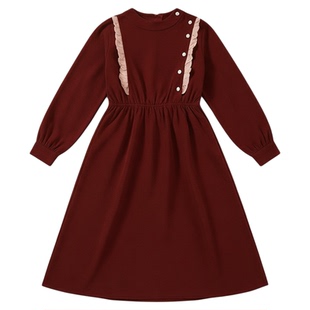 女童加厚裙子秋冬装新款中大童公主裙亲子装法式收腰中长款连衣裙