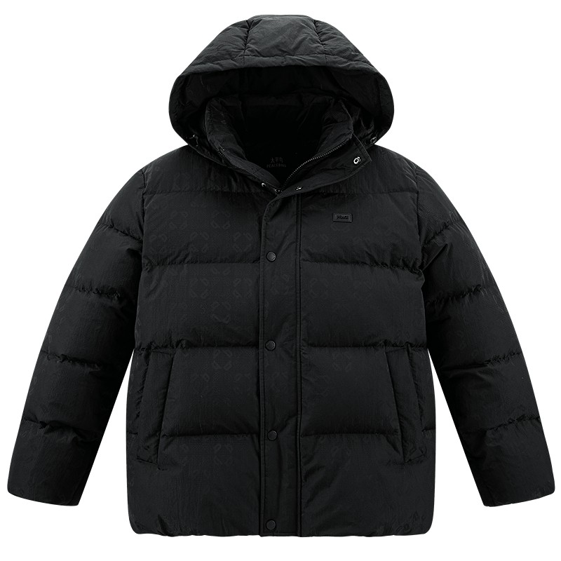 【暗纹提花】太平鸟男装 连帽面包服25年冬季新款黑色短款羽绒服