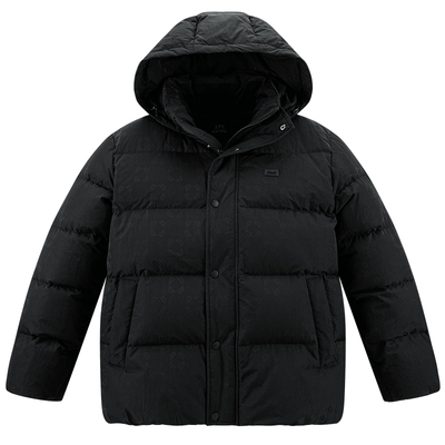 【暗纹提花】太平鸟男装 连帽面包服25年冬季新款黑色短款羽绒服