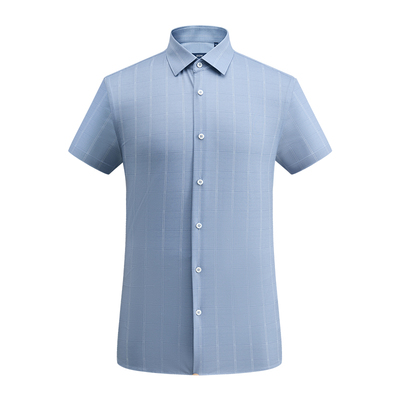 堡尼春夏新品商务休闲男士方领格纹桑蚕丝混纺短袖衬衫GR387A71B