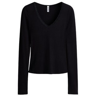 HM2026春季新款女装蕾丝饰边汗布上衣1314272