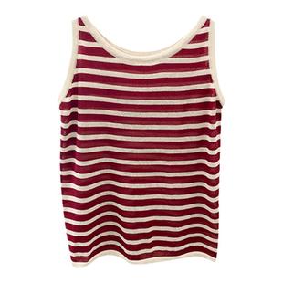 条纹背心女夏秋季外穿宽松2025新款内搭针织吊带无袖打底红色上衣
