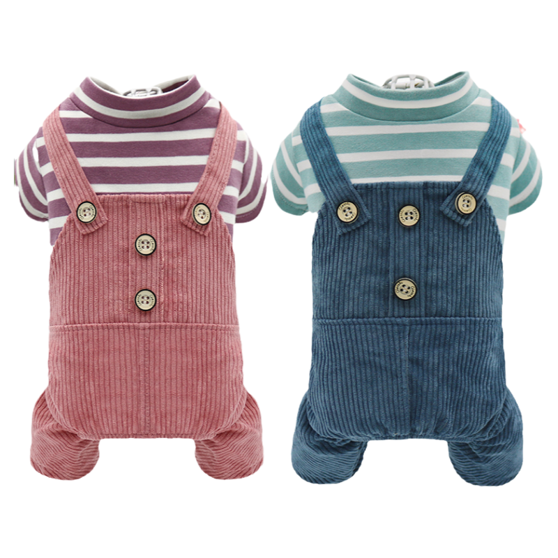 狗衣服四脚衣条纹背带裤