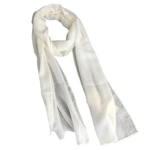 白色丝巾女秋冬薄细窄长条日系棉麻围巾纯色百搭护颈围脖装饰纱巾