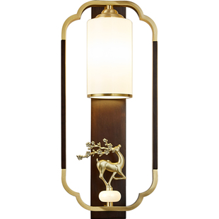 新中式全铜壁灯客厅背景墙电视卧室床头灯实木高级感楼梯过道壁灯