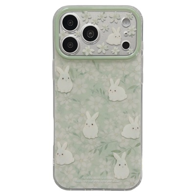 jze春日ins清新奶油绿可爱碎花小兔适用苹果17ProMax手机壳iphone15新款16pro女款17pro双层14全包防摔手机套