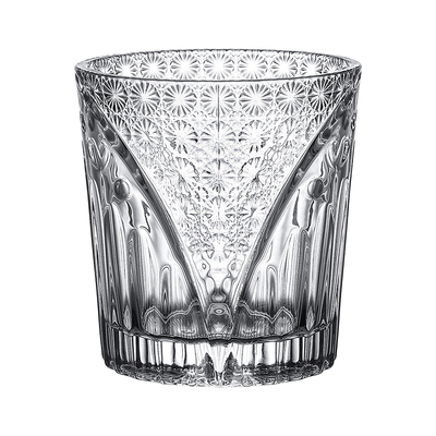 日式风古典雕刻花玻璃冰球水杯