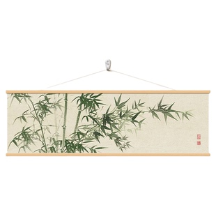竹子挂画2025新款客厅茶室装饰画新中式主卧床头画横版竹报平安画