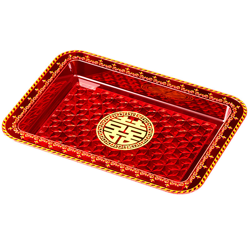 结婚敬茶喜庆烫金高挡长方形托盘