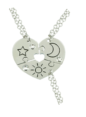 三人爱心拼接项链合金镶钻吊坠