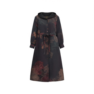 香云纱早春连衣裙女高级花色两面穿长袖连帽2025大码春季妈妈裙子