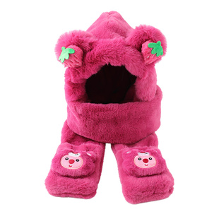 儿童帽子围巾一体女童防风围脖保暖库洛米新款女孩宝宝手套冬季