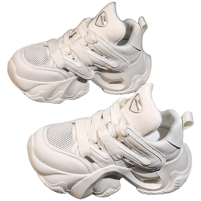 夏季新款2025年超火透气网面老爹鞋女内增高镂空厚底运动休闲凉鞋