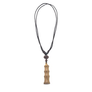 新中式国风檀木竹节葫芦吊坠项链女复古小众编织绳长款毛衣链配饰