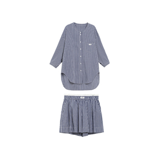 TurnSignal条纹衬衫短裤套装女夏季2025新款时尚休闲宽松两件套夏