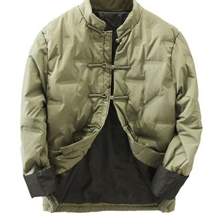 极麻国风盘扣立领白鸭绒羽绒服男士冬季复古保暖休闲中式上衣外套