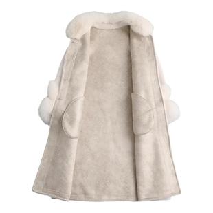 高档女皮草外套中长款中老年妈妈装真皮毛一体狐狸毛领羊剪绒大衣