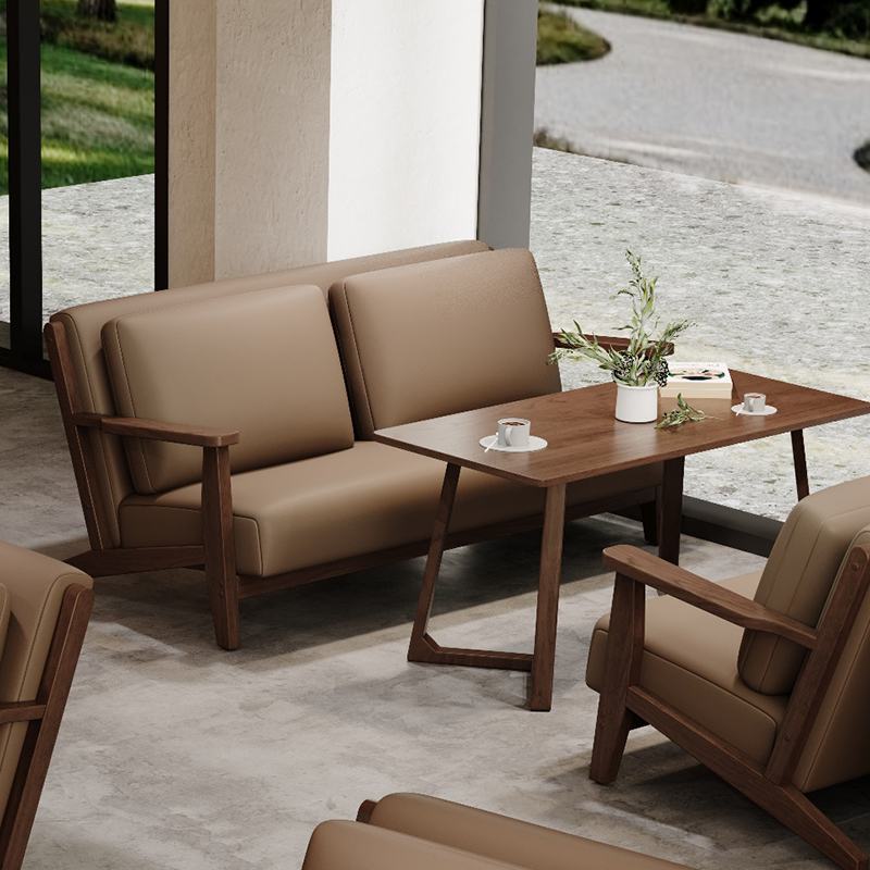 咖啡厅沙发组合酒吧奶茶店复古卡座酒店接待民宿实木茶几桌椅组合