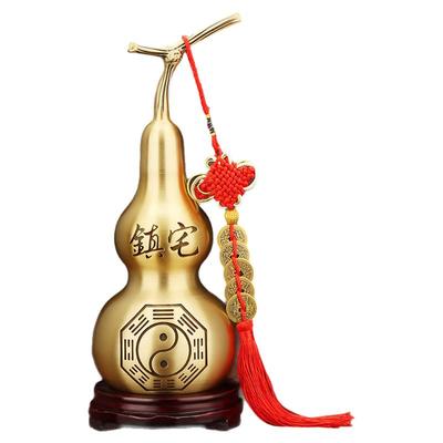 铜葫芦摆件招财镇宅五帝钱挂件开口空心八卦光面葫芦家居客厅装饰
