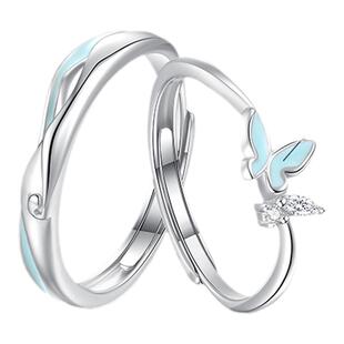 【情侣对戒推荐】ParasKors派热 银饰夜光蝴蝶对戒S925银情侣礼物