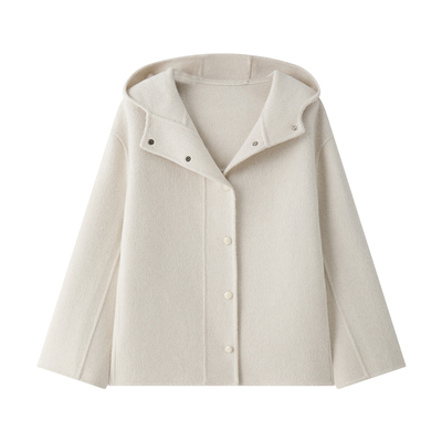 丝驼绒连帽立休闲双面呢大衣外套