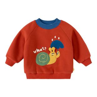 嘟嘟家宝宝卫衣红色男童冬装儿童拜年服女童上衣冬季加绒加厚保暖