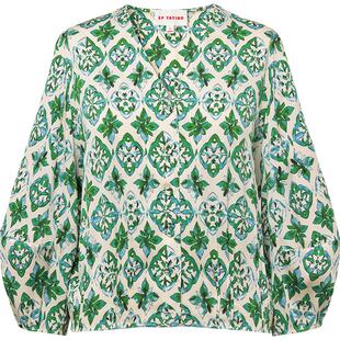 EP雅莹 通勤V领几何印花立体收褶真丝衬衫上衣 2025夏季新款2240A