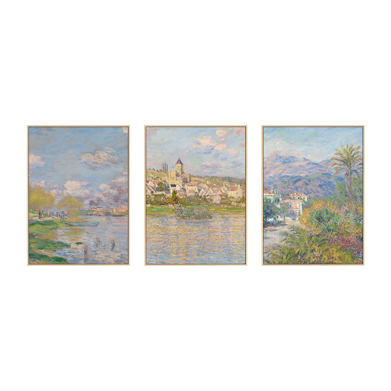 莫奈油画客厅挂画三联画