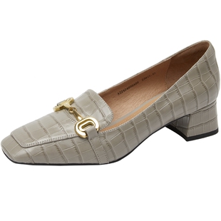 千百度女靴法式复古小方头时装靴通勤女短靴气质细腻羊皮瘦瘦靴