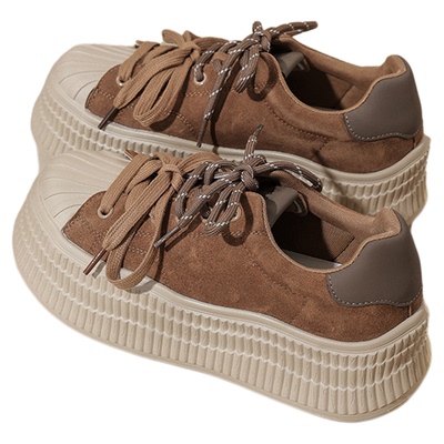 【达芙妮】棕色厚底板鞋女美拉德