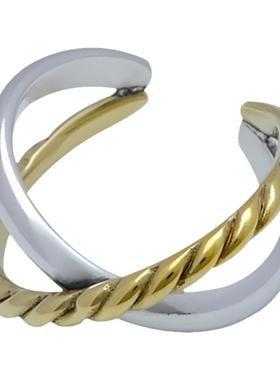 戒指女开口扭纹简约食指戒时尚斜纹交叉银指环五角星手饰