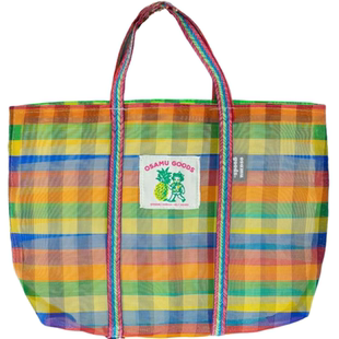 日本新款原田治卡通网格茄芷袋休闲百搭网纱单肩包手提包购物袋潮