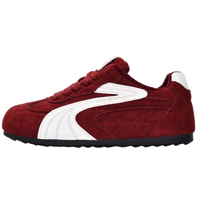 真皮～红色德训鞋女款2025新款冬季运动休闲鞋加绒保暖二棉阿甘鞋