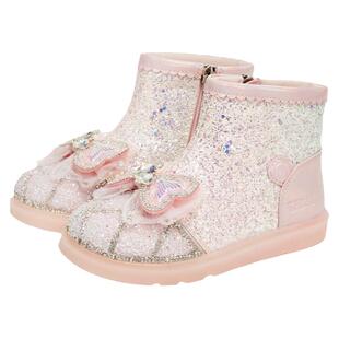 泰兰尼斯meta冬季新款儿童靴子女童蝴蝶结短靴加绒保暖皮靴闪灯鞋