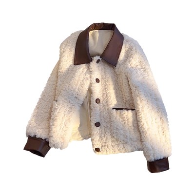 拉夏贝尔羊羔毛短外套秋冬新款