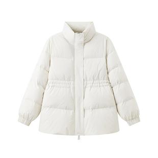 超级文 百啭黄鹂立领抽绳收腰显瘦简约百搭面包羽绒服女微胖大码