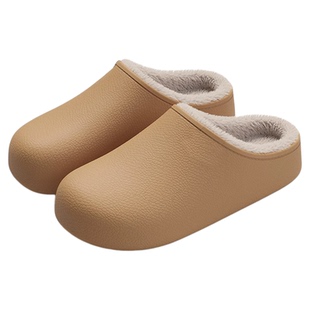 稻草人踩屎感棉拖鞋女士2025冬季防水防滑厚底加绒保暖棉鞋外穿男