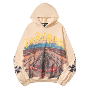 美潮Godspeed骑士玫瑰印花logo复古水洗美式高街宽松男女连帽卫衣