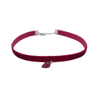 choker红色草莓项圈女复古酒红丝绒颈链日韩锁骨项链颈带脖子饰品